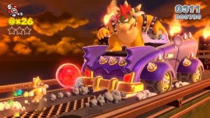 Bowser got a new car, you must destroy it with football/soccer ball bombs!