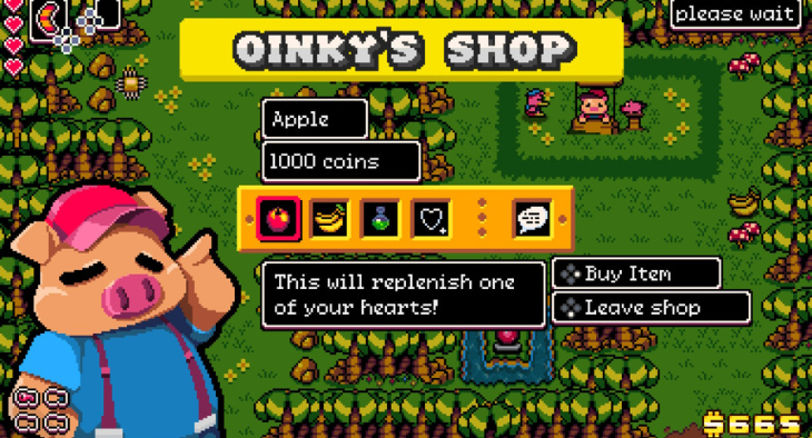 Oinky the Pig will sell you wares from his shop