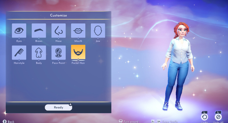The character creation screen in Disney Dreamlight Valley