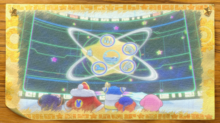Viewing the opening cutscene about searching Planet Popstar for the Lor Starcutter's parts in Kirby's Return to Dream Land Deluxe