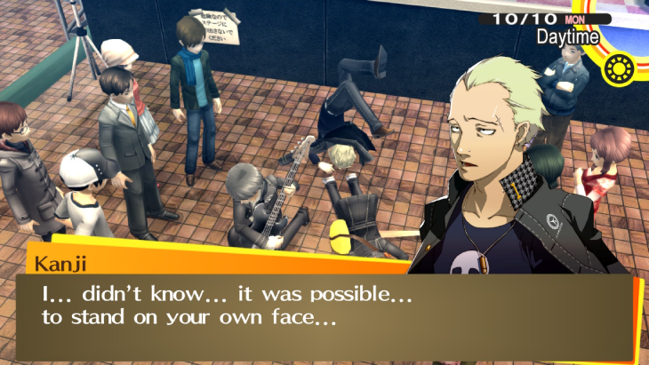 Experiencing a goofy moment in Persona 4 Golden
