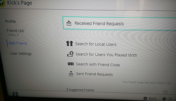 Switch friend online code