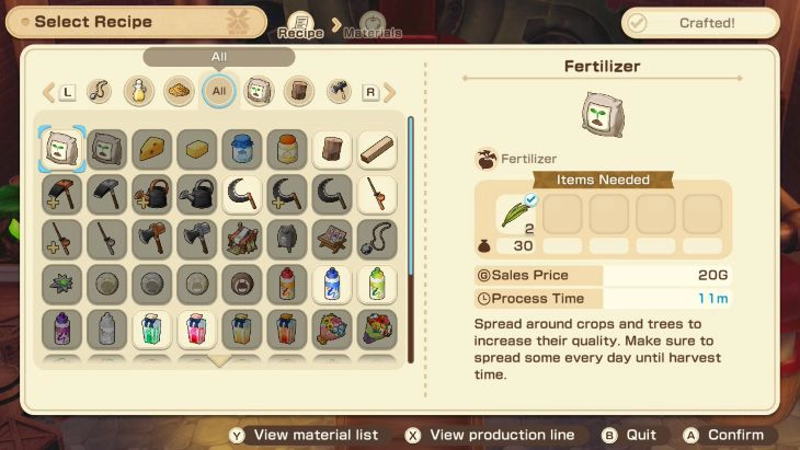 Crafting in Story of Seasons: Grand Bazaar