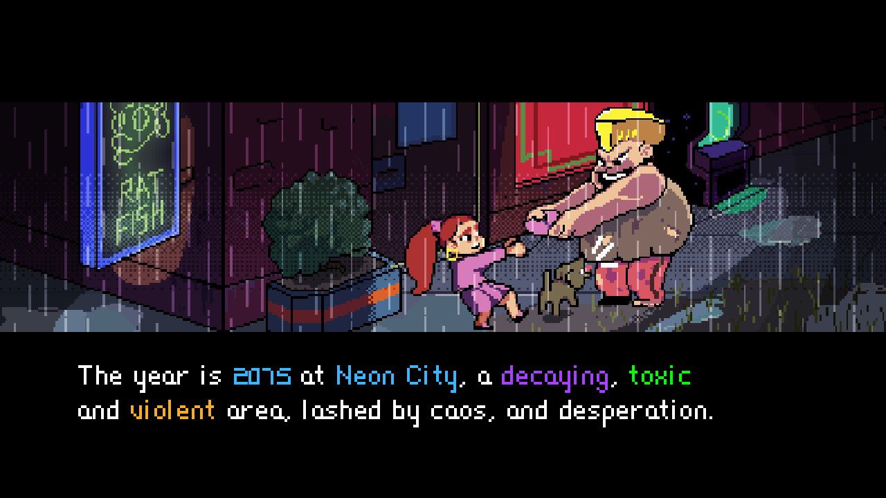 Story cutscene that's shown in various parts of Neon City Riders