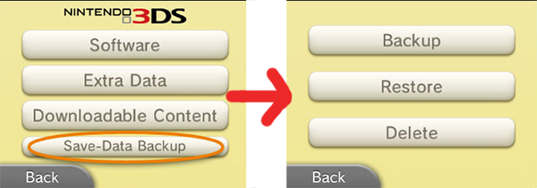 Nintendo 3DS - Save, Delete, or Backup Save Data
