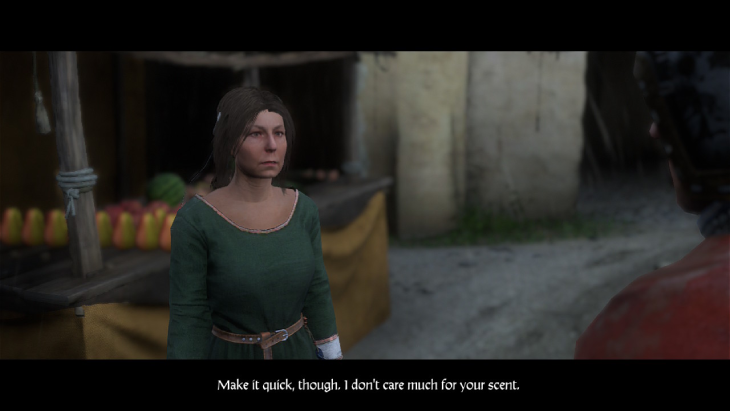 A local peasant saying that you stink in Kingdom Come Deliverance.