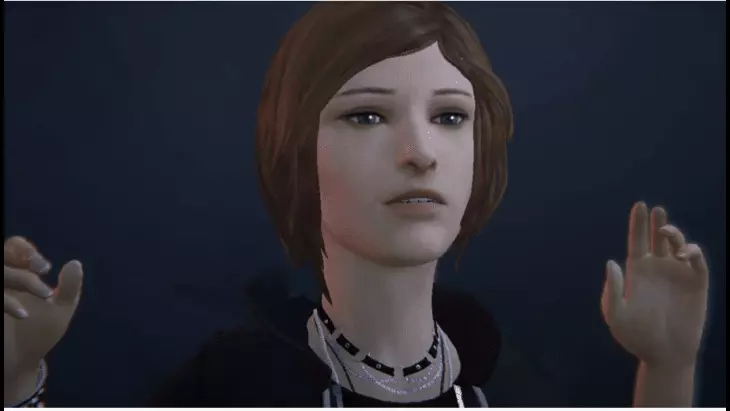 Max Caulfield from Life is Strange stands with hands held up near her head.