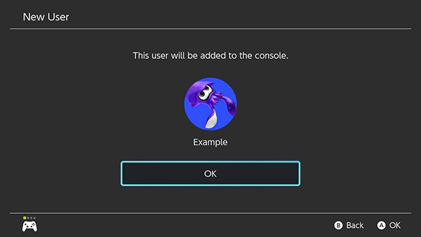 Create new user on the Nintendo Switch
