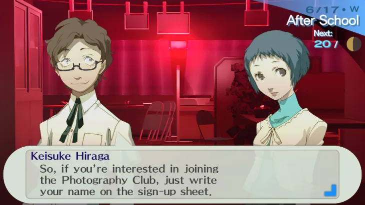 Meeting with a culture club with Fuuka and Keisuke in Persona 3 Portable
