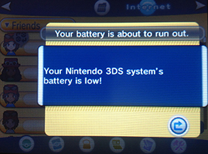 Pokemon X and Y Play Search System Battery Low Notice