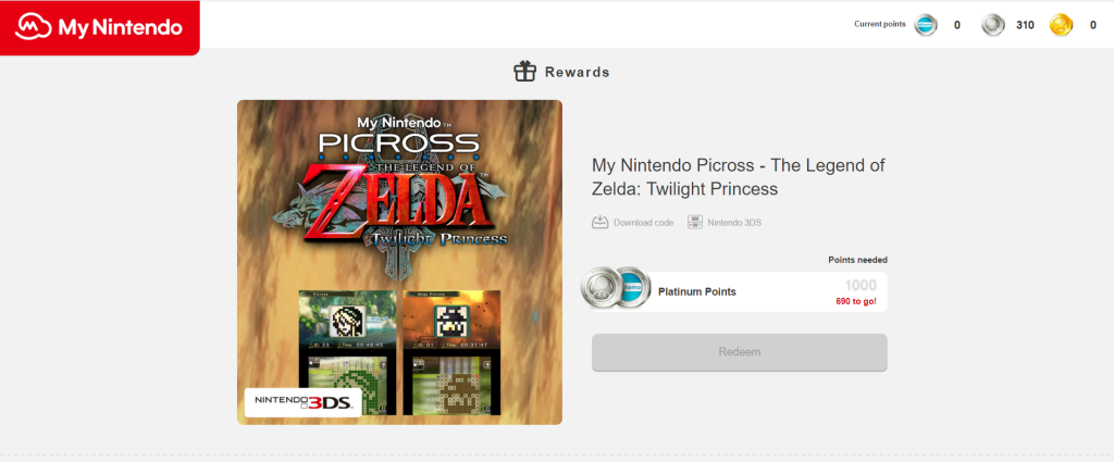 The Legend of Zelda picross, a reward of the My Nintendo program.